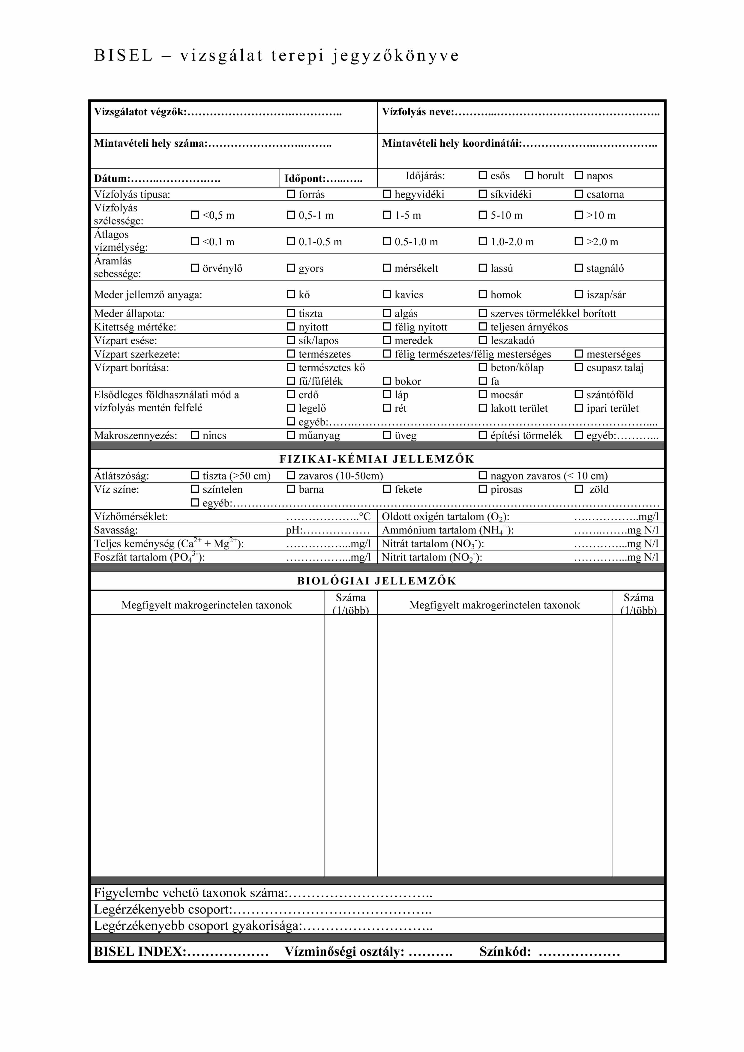 BISEL terepi jegyzőkönyv